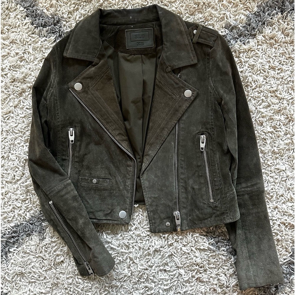 SLS suede olive green leather jacket